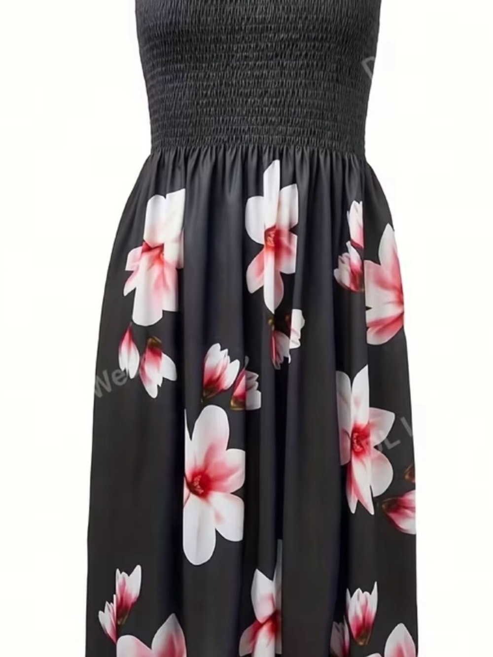 New Black Floral Strapless Maxi Dress with Pink-White Blossoms Size Small